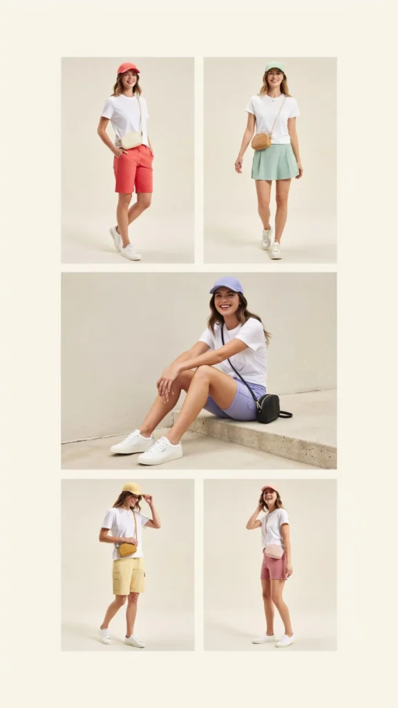 11. White Tee with Colored Shorts