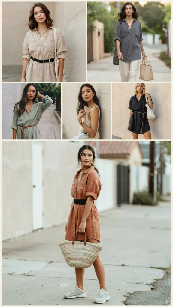 Soft Grunge Shirt Dress with Sneakers