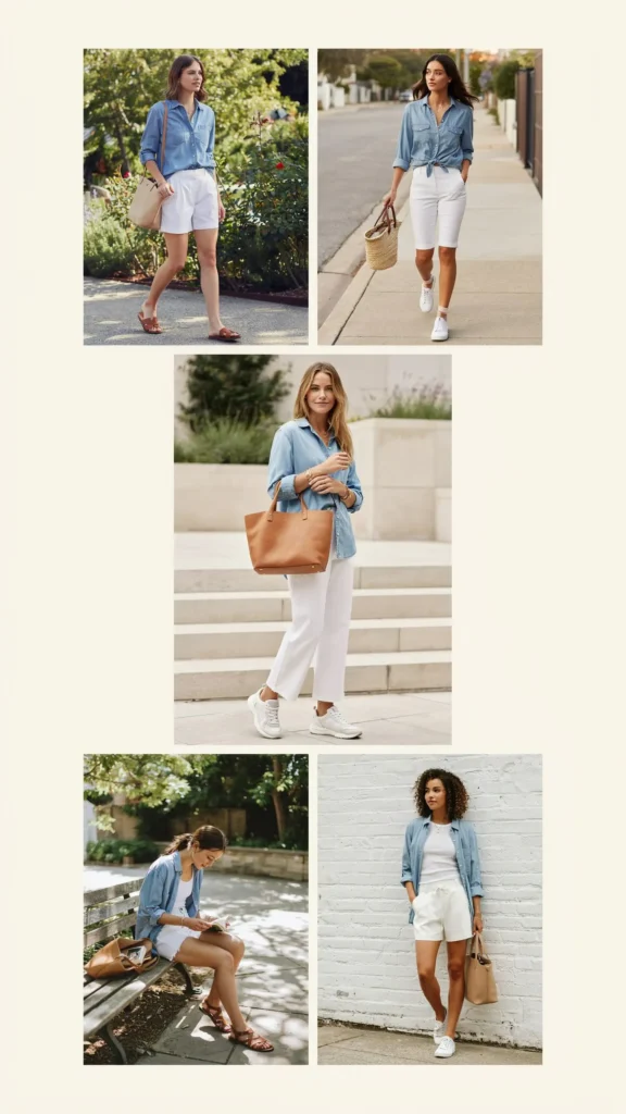 Chambray Shirt with White Shorts