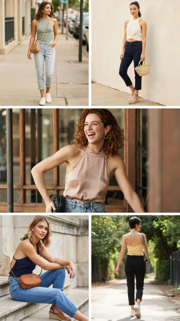 Halter Top with Denim Capris