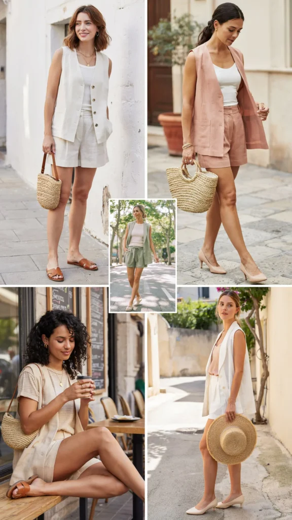 Linen Vest with Matching Shorts