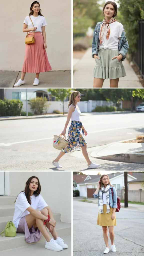 Simple White Tee with Colorful Skirt