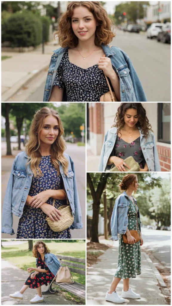 Dark Floral Dress with Sneakers