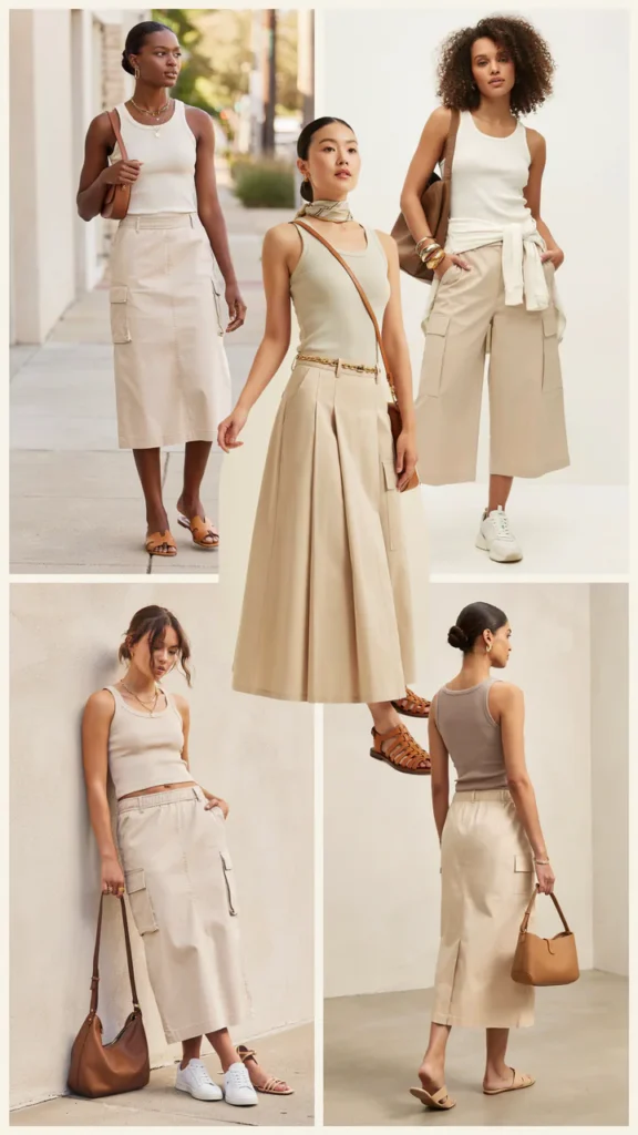 Neutral Tank with Beige Cargo Skirt