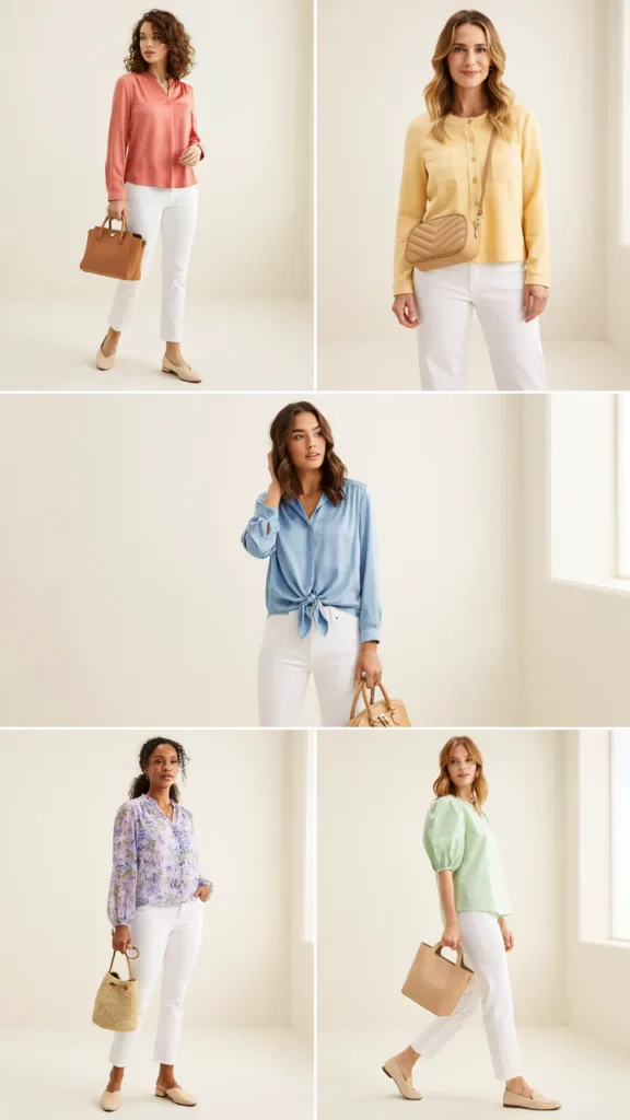 Colorful Blouse with White Pants