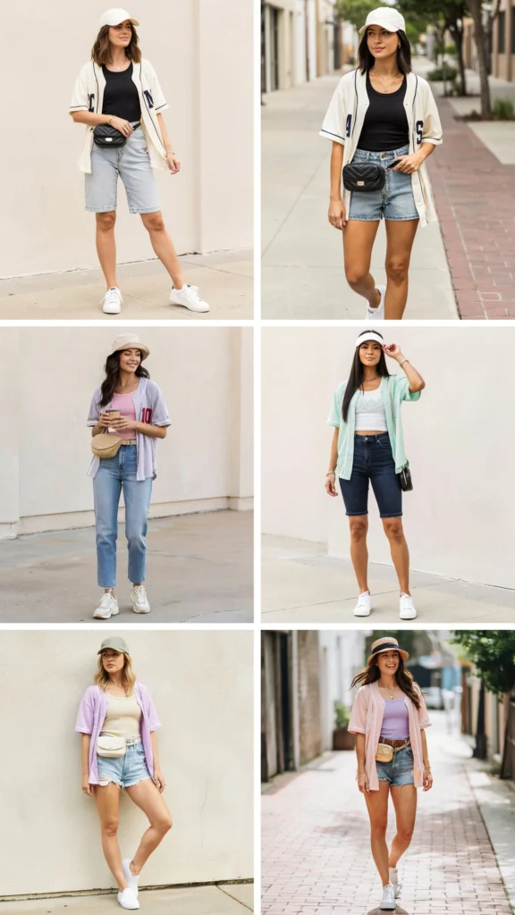 Baseball Jersey with Denim Shorts