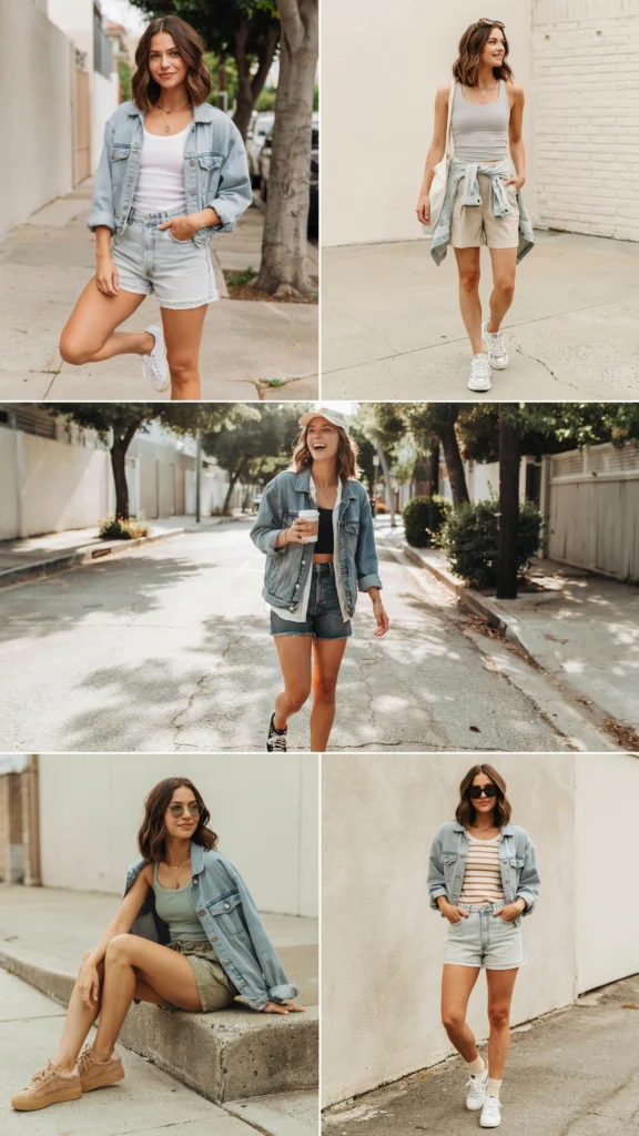 Light Denim Jacket with Tank and Shorts