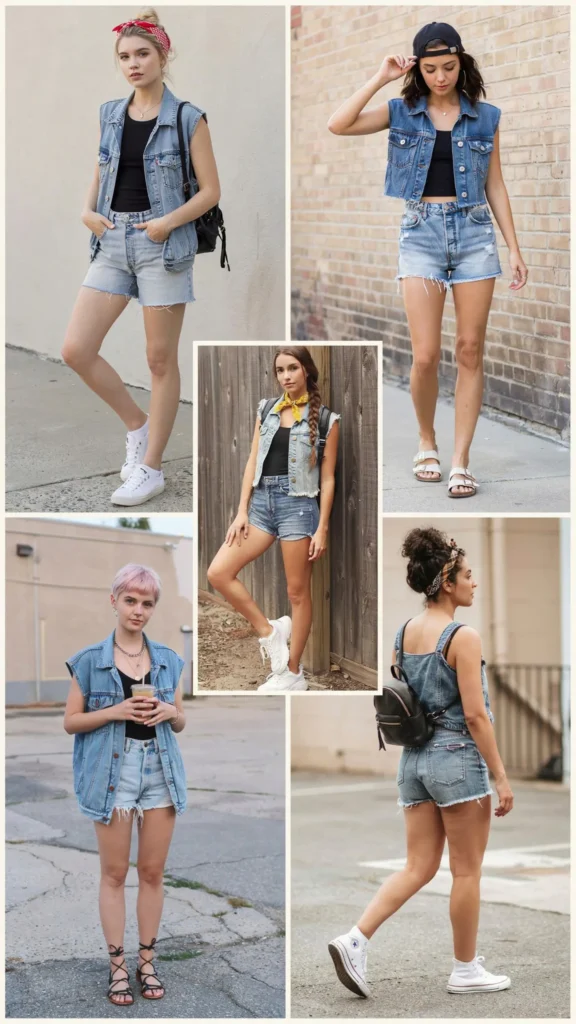 Denim Vest with Black Tank and Shorts
