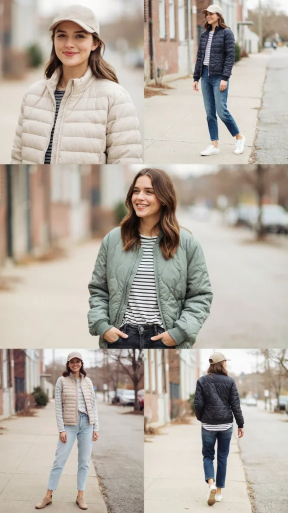 Quilted Jacket with Striped Tee and Jeans