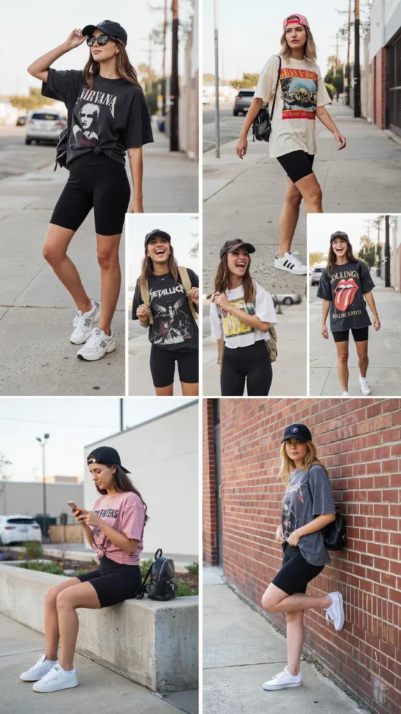 Oversized Band T-Shirt with Biker Shorts