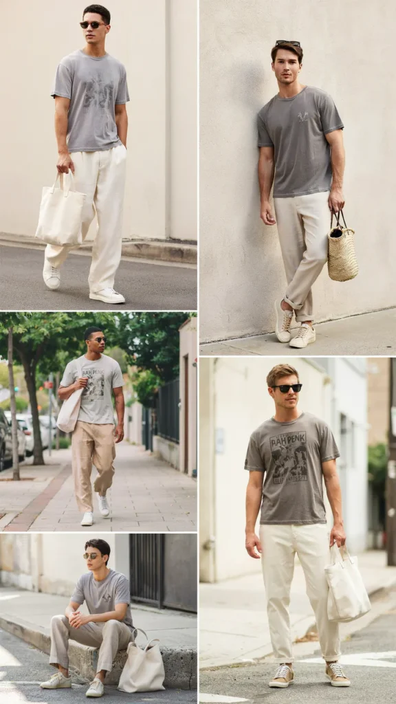 Gray Graphic T-Shirt with Linen Pants