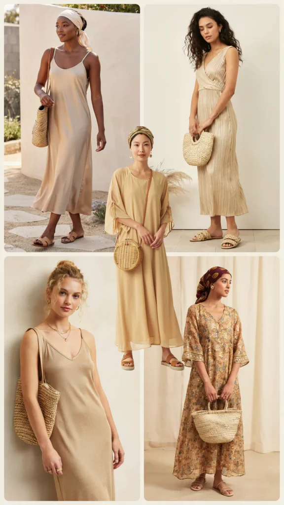 Gold Maxi Dress with Flat Sandals
