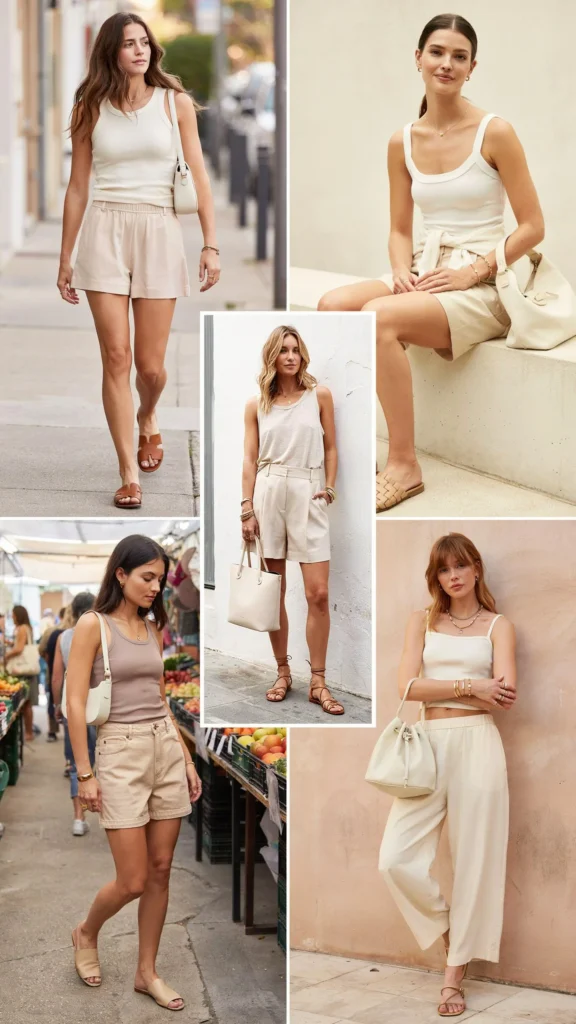 Neutral Tank with Beige Shorts