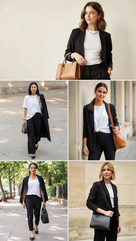 Black Pants with a White T-Shirt and Blazer