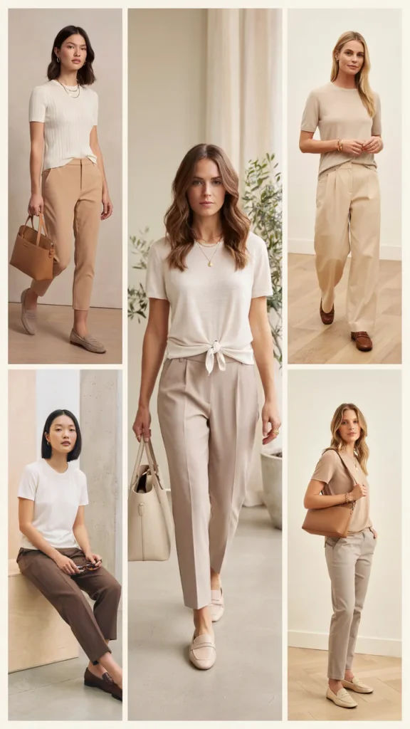 Neutral Jersey Top with Tailored Trousers