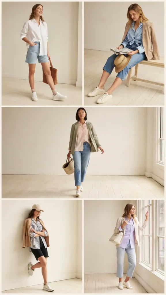 Button-Down Shirt with Denim Shorts for Creative Office Days