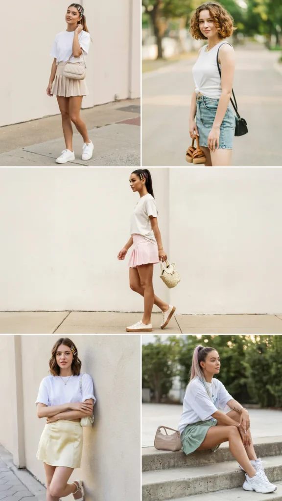 White T-Shirt with Printed Mini Skirt