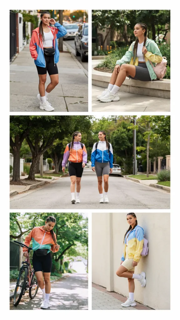 Color Block Windbreaker with Bike Shorts
