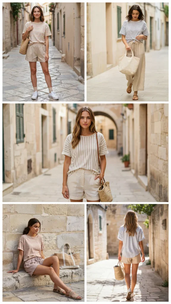 Linen Shorts with a Striped T-Shirt