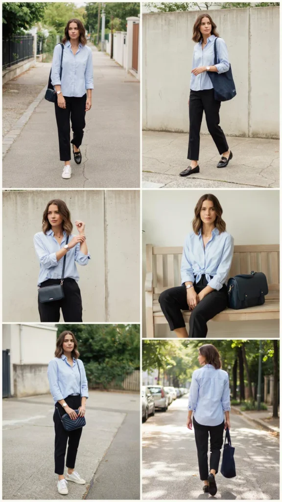 Black Pants with a Light Blue Shirt