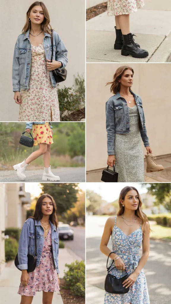 Casual Floral Dress with Chunky Boots