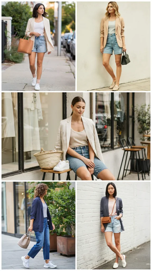 Denim Shorts with Blazer for Creative Office Days