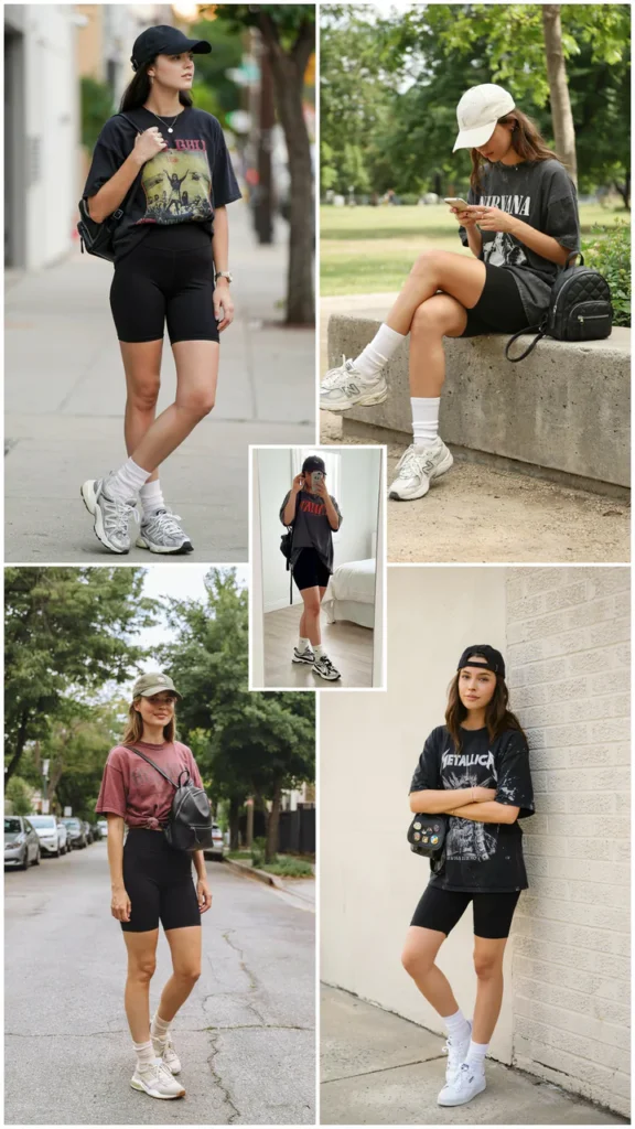 Oversized Band T-Shirt with Biker Shorts