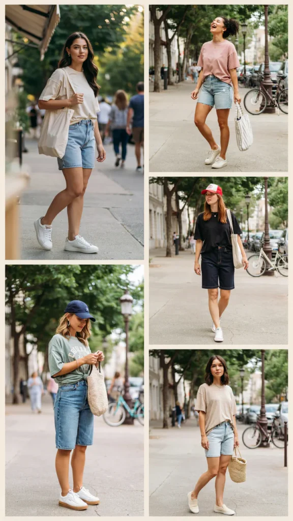 Oversized T-Shirt with Denim Bermuda Shorts