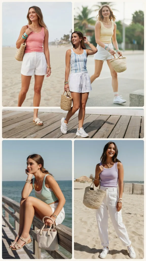 Colorful Tank Top with White Shorts