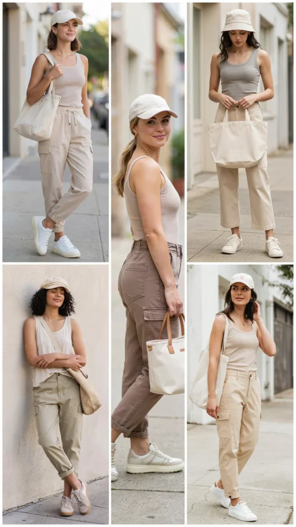 Neutral Tank with Beige Cargo Pants