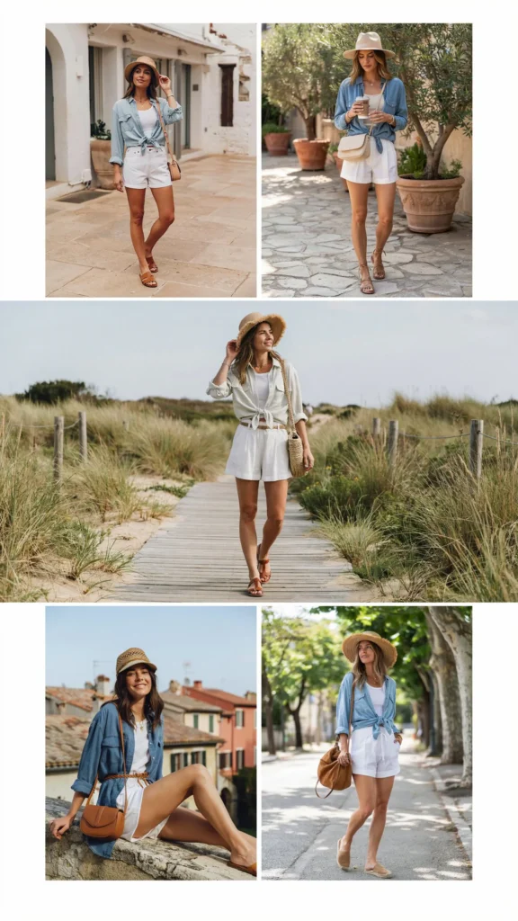 Chambray Shirt with White Shorts