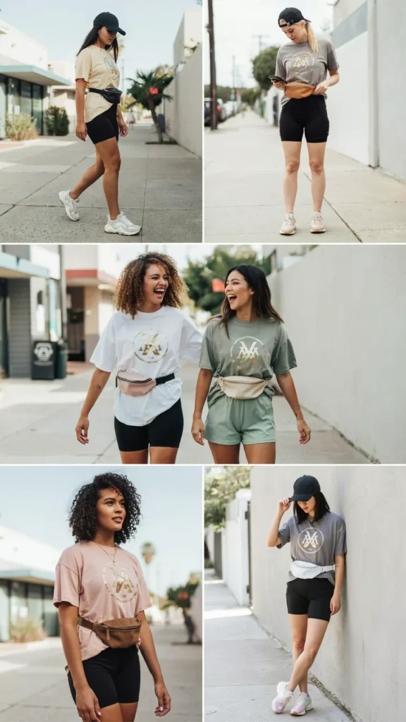 Gold Graphic T-Shirt with Biker Shorts