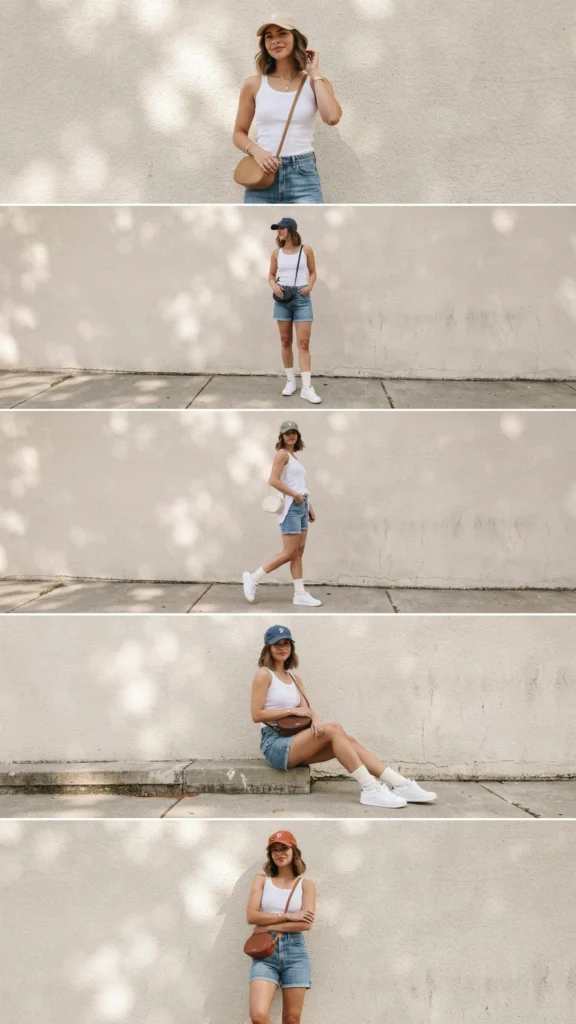 1. White Tank Top with Denim Shorts