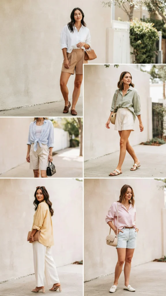Button-Up Shirt with Tailored Shorts
