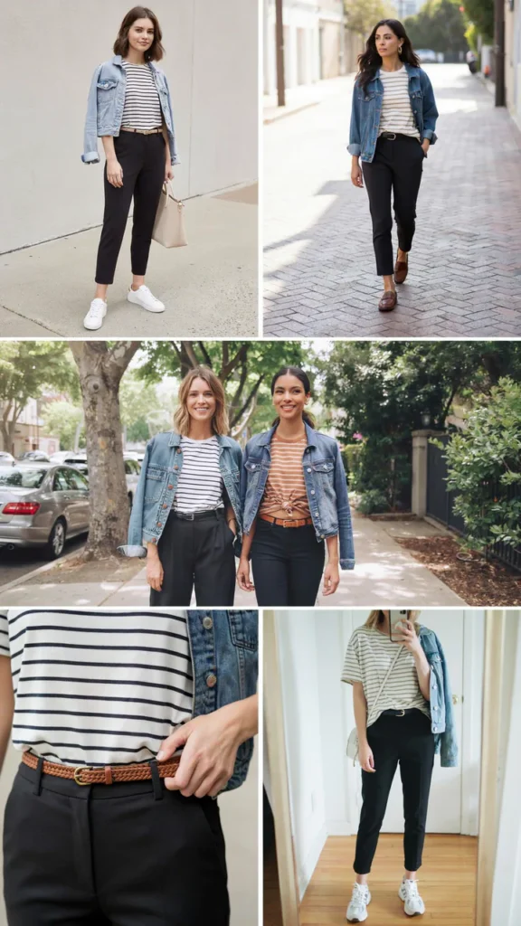 Striped T-Shirt with Black Ankle Pants
