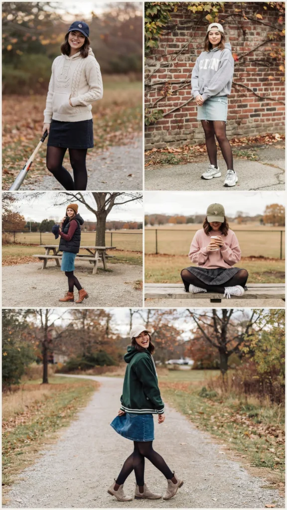 17. Team Hoodie with Denim Skirt and Tights