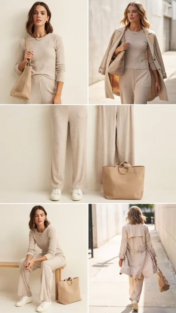 Neutral Co-Ord Set with Sneakers