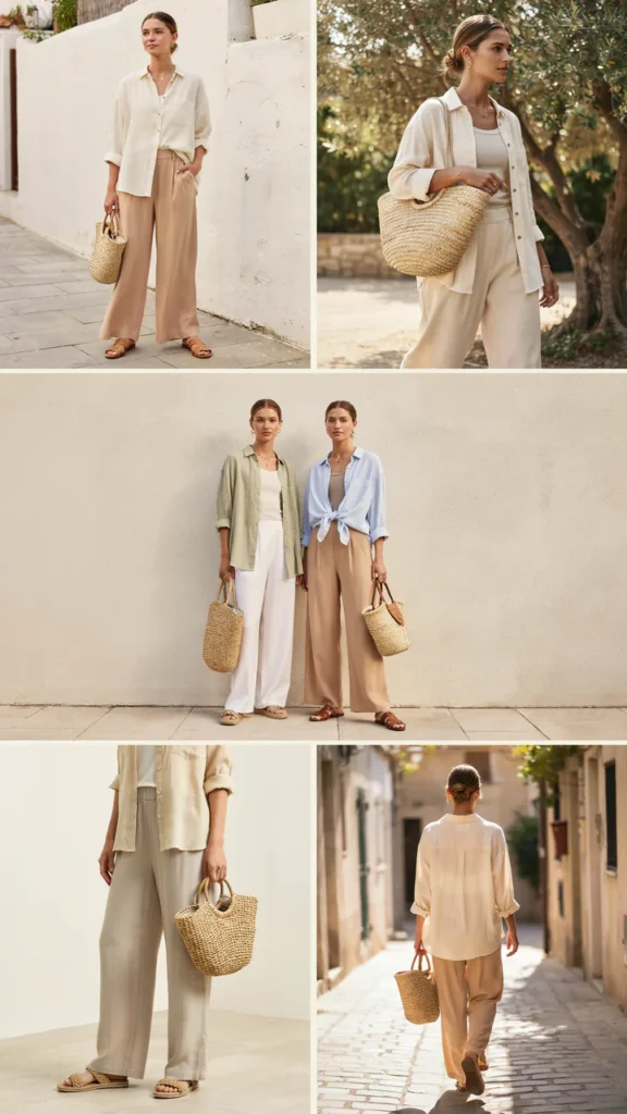 Linen Shirt with Wide-Leg Pants