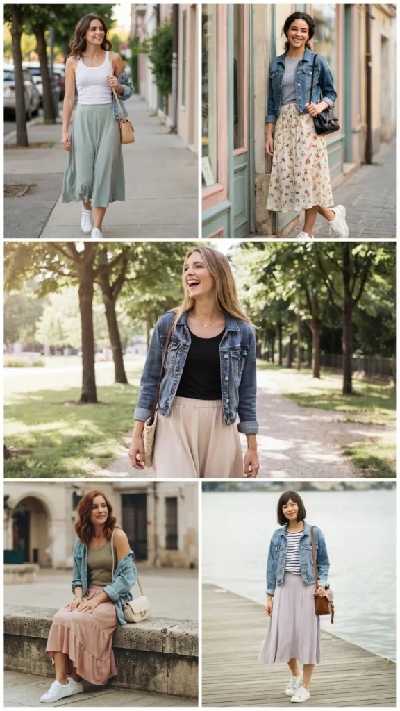 23. Date-Night Baseball Outfit with Midi Skirt