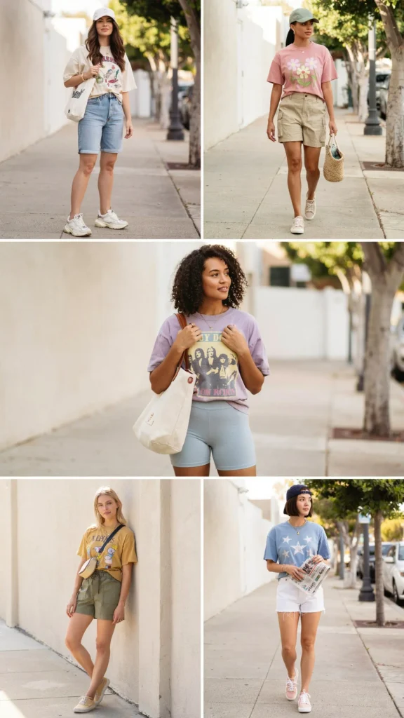 Graphic T-Shirt with High-Waist Shorts
