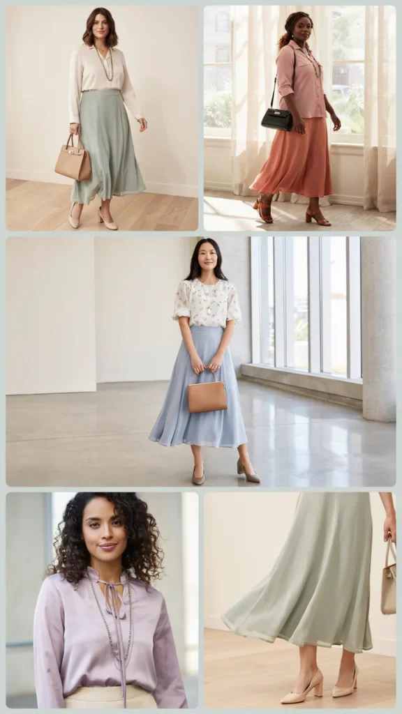 Plus-Size Friendly Blouse with a Flowing Skirt