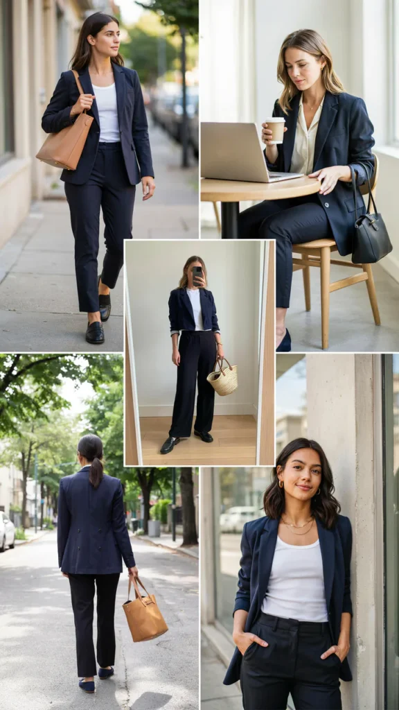 Black Pants with a Navy Blazer