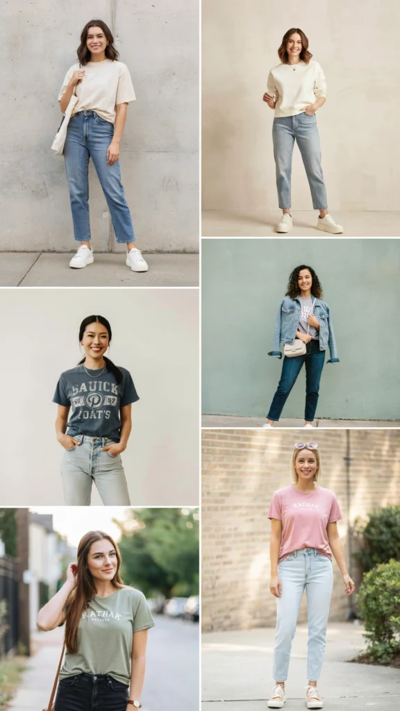 2. Team T-Shirt with Straight-Leg Jeans and Denim Jacket