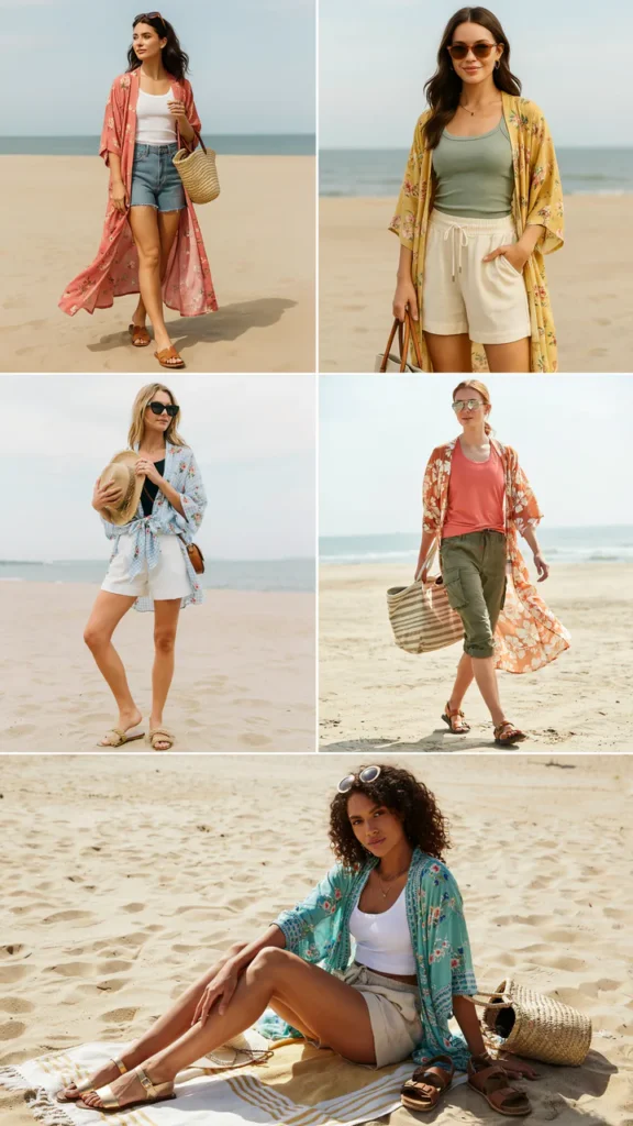 Flowy Kimono with Tank Top and Shorts
