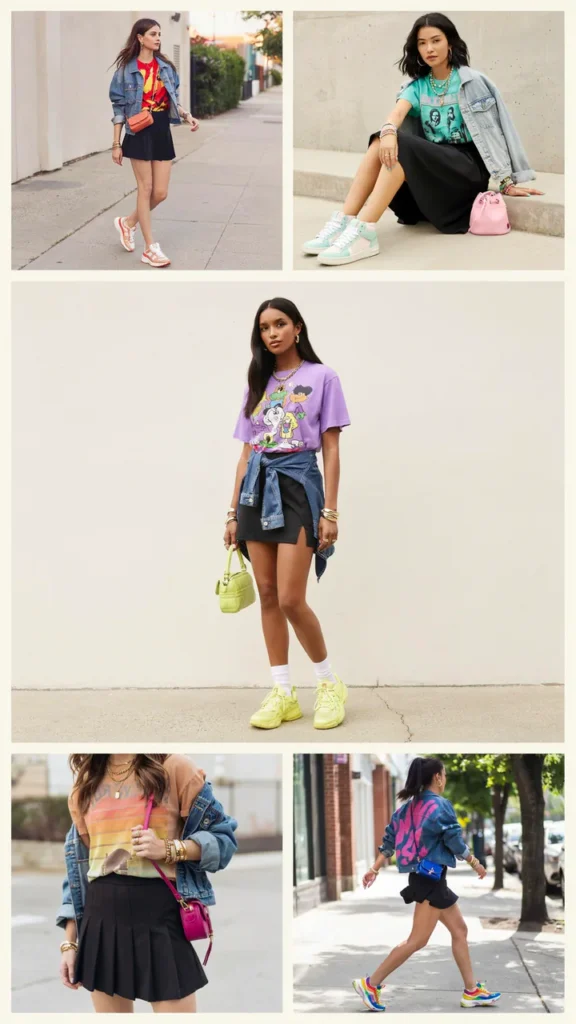 Black Skirt with a Bright Graphic Tee
