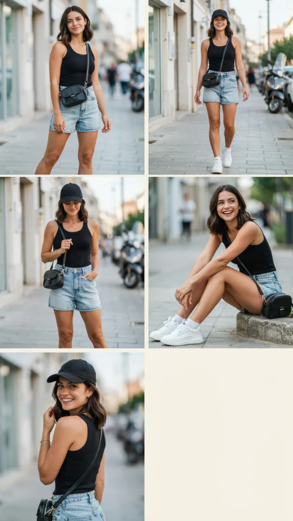 5. Linen Shirt with Tank Top and Shorts