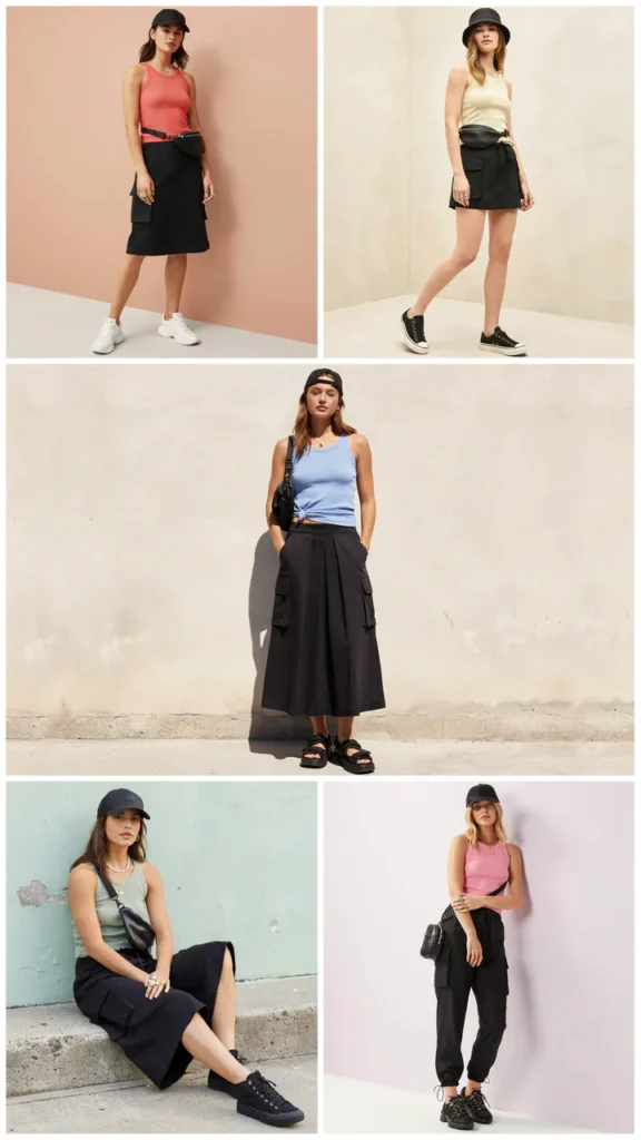 Colorful Tank with Black Cargo Skirt