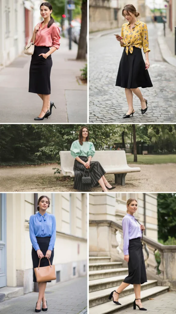  Colorful Blouse with a Black Skirt
