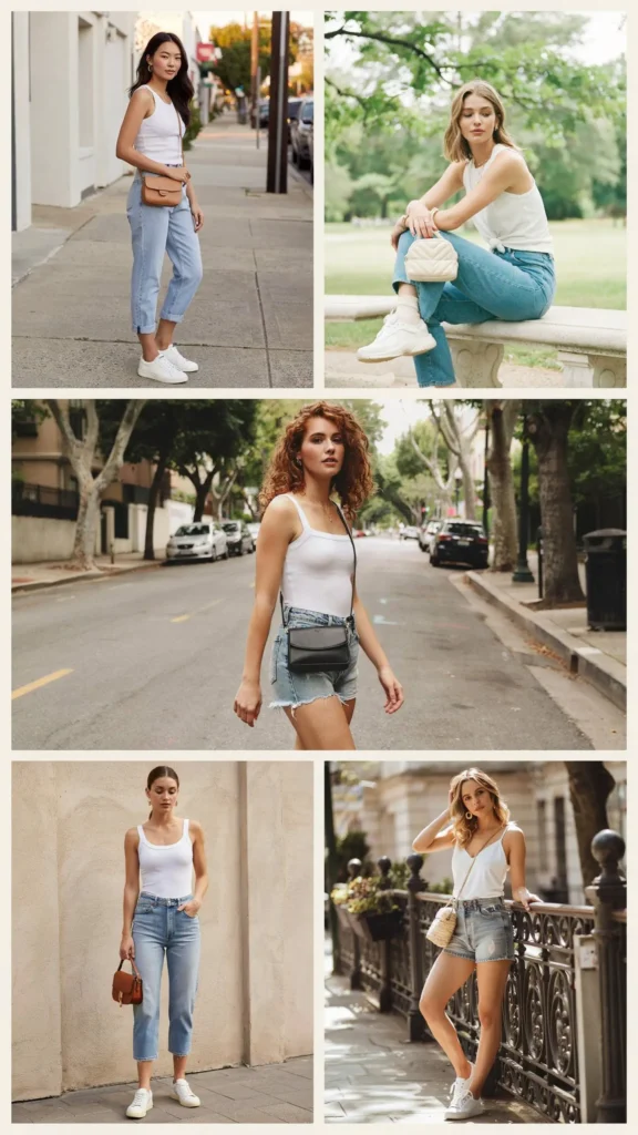 White Tank Top with Denim Shorts