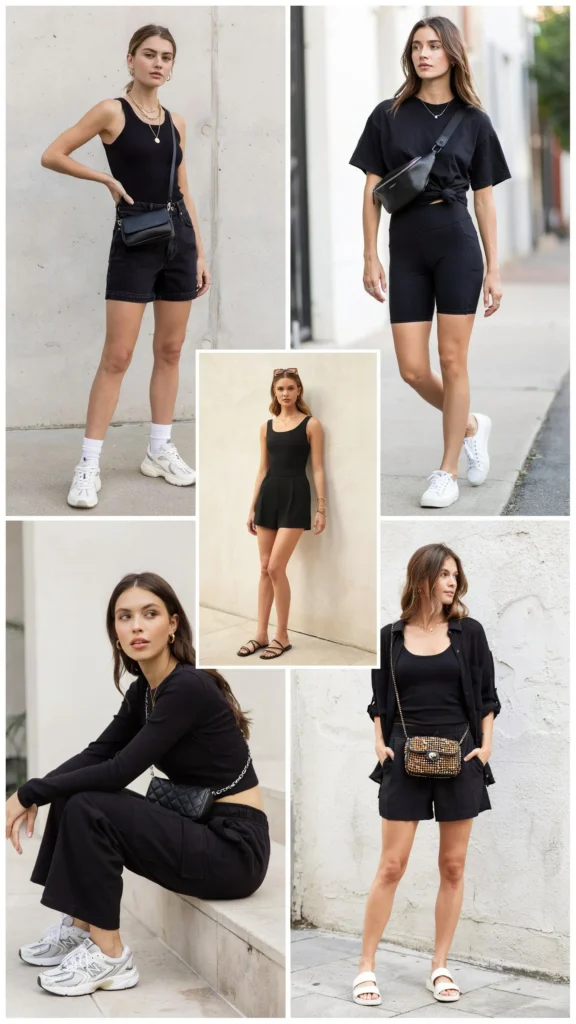 All-Black Shorts Outfit